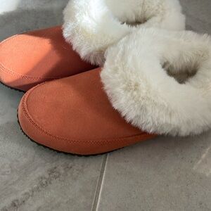 Sorel women’s GO-coffee run slippers US 6 mauve peach suede faux fur insulated